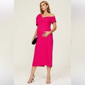 Emilia George Maternity Dress Evening Cocktail Pink Midi Length Size Large
